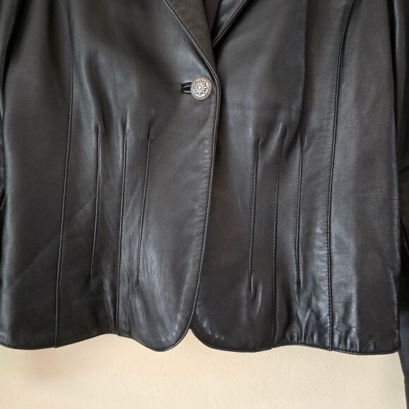UNIFORN JOHN PAUL  Black Genuine Leather Jacket Size Medium Western Goth Biker - Picture 3 of 8